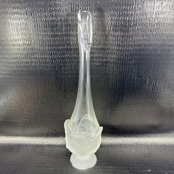 Viking Glass Swung Vase with Frosted Cabbage Base 12inch Clear Glass Vase Vessel - Picture 14 of 16